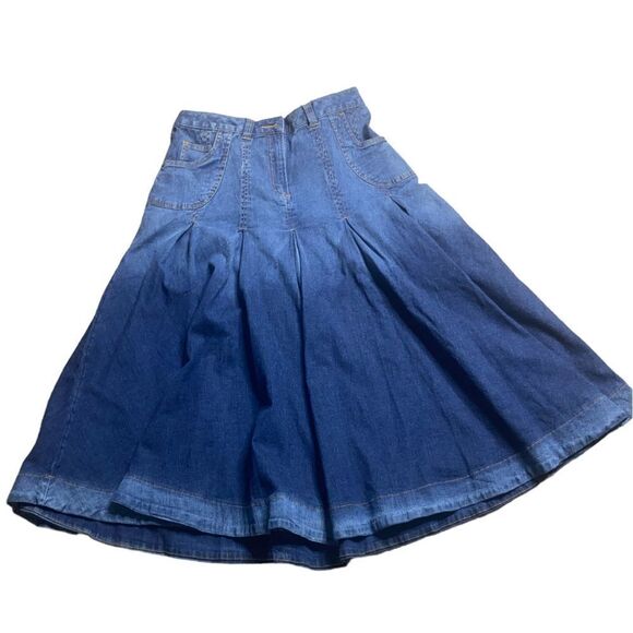 SOFT SURROUNDINGS Wm’s Sz Med Petite  Blue Ombre Modest Pleated Denim Maxi Skirt - Picture 1 of 5